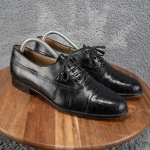 Miguel Angel Mens Black Leather Crocodile Oxford Tassel Shoes‎ Size 9.5 M